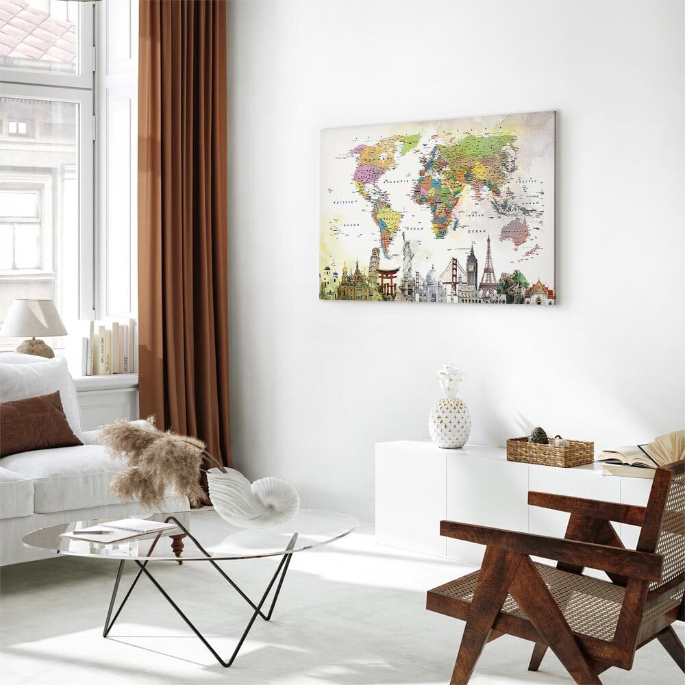 decomonkey Cuadro Lienzo Mapa del mundo D Abstracto 120x80 cm 1 pieza | Impresión sobre material tejido no tejido, decoración de cuadro de pared, gráfica fotográfica, para salón, Arquitectura