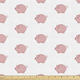 Ambesonne Pig Fabric by The Yard, Concept of Continued Piglet Silhouettes with Swirling Tails on a Plain Background, Decorative Fabric for Upholstery and Home Accents, 1 Yard, Pink White