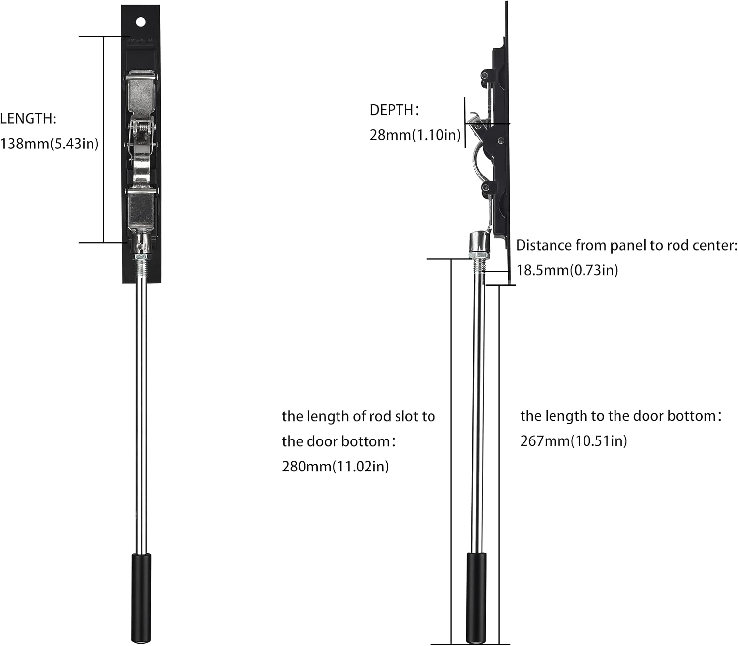 TOGU 12" Extension Flush Bolt, Flush Bolt for Double Door, Used As Alternative Tools for French Door Lock, Fixed A Variety of Doors, Matte Black
