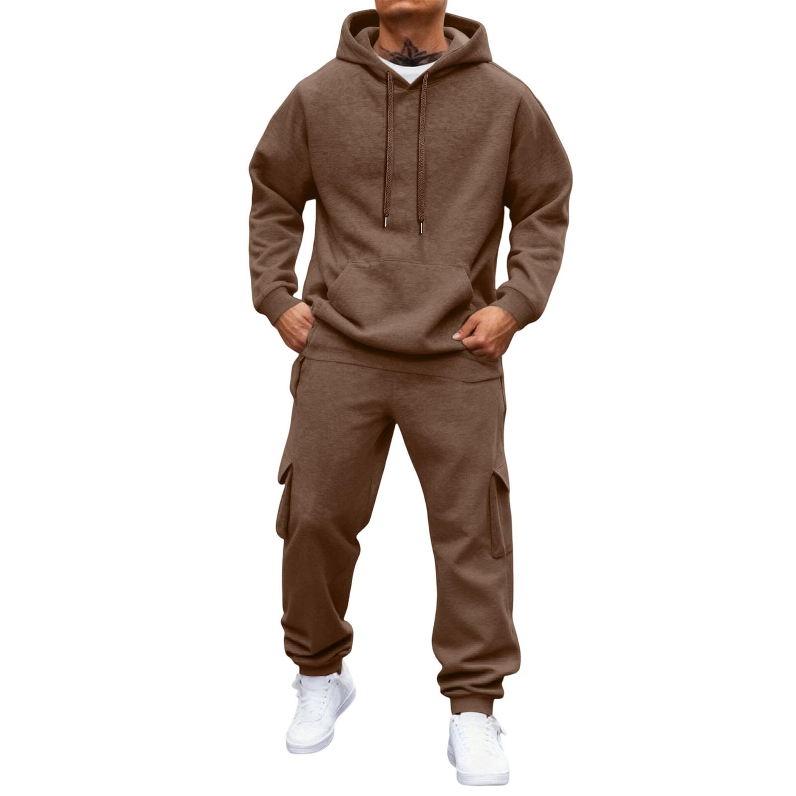 Mens Set 2 Piece Hoodie and Sweatpants Set Cargo Pockets Track Suits