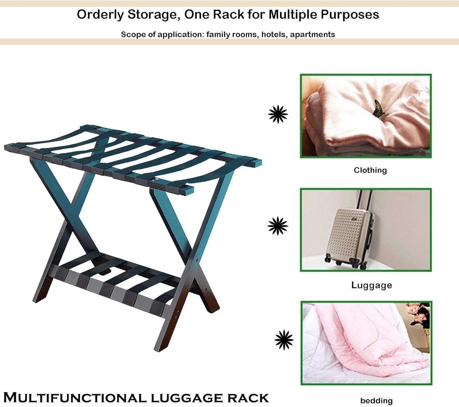 Wooden Folding Luggage Rack - Double Layer Suitcase Stand, Solid Wood Hotel Rack, Portable Shoe Rack With Nylon Straps, Stylish White Luggage Holder For Travel,Wood Color-1PCS
