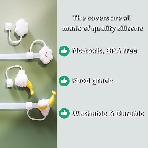 Miniatura 3 de Fundas de paja para popotes de 0.394 in  4 tapas de popote reutilizables, el último tamaño mejorado, puntas de popote de silicona compatibles con