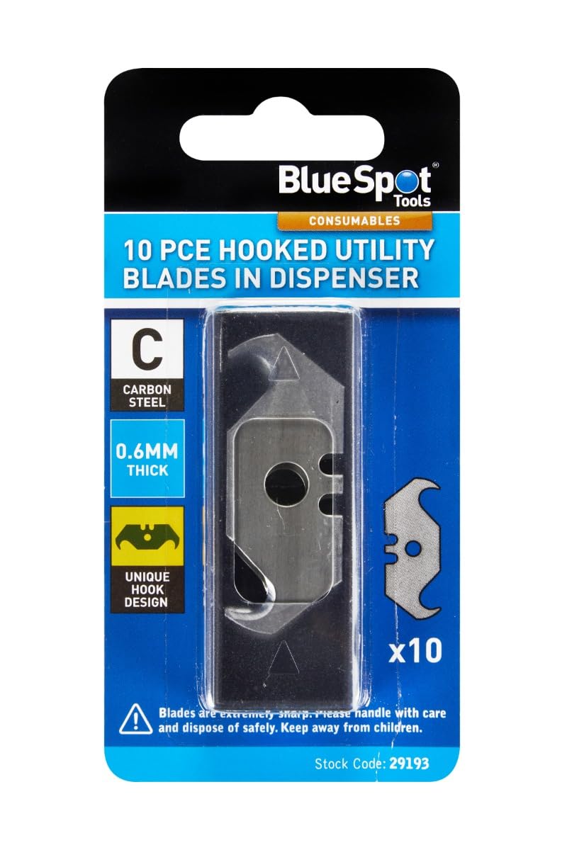 Blue Spot Tools 10PCE Hooked Utility Blades In Dispenser