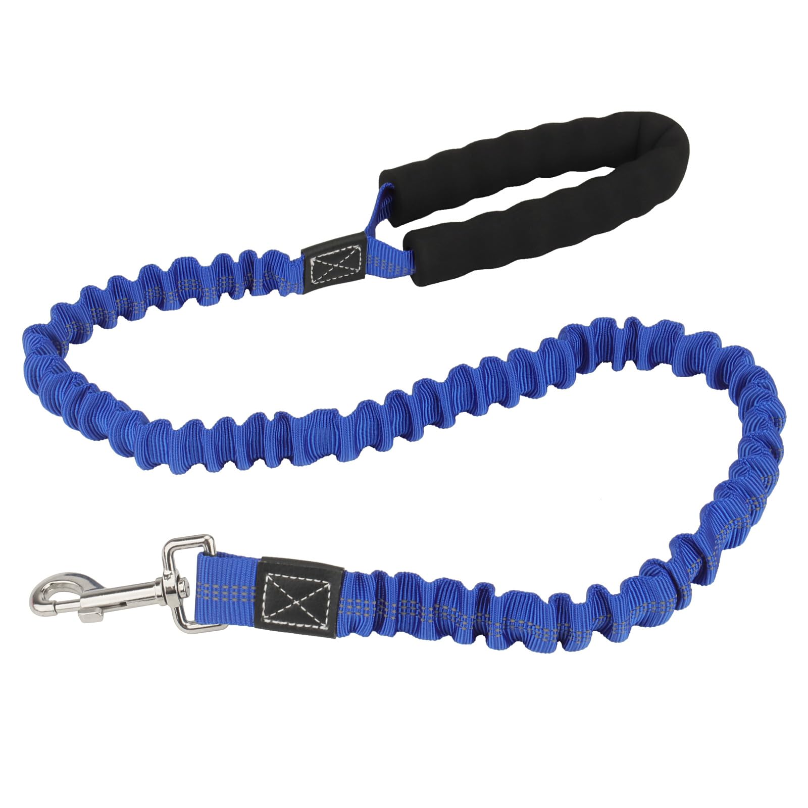 Heavy Duty Bungee Dog Lead for Medium and Small Dogs, No Pull Reflective Dog Lead for Shock Absorption with Car Seat Buckle and Comfortable Padded Handle (Blue, 3.3-4.9 ft)