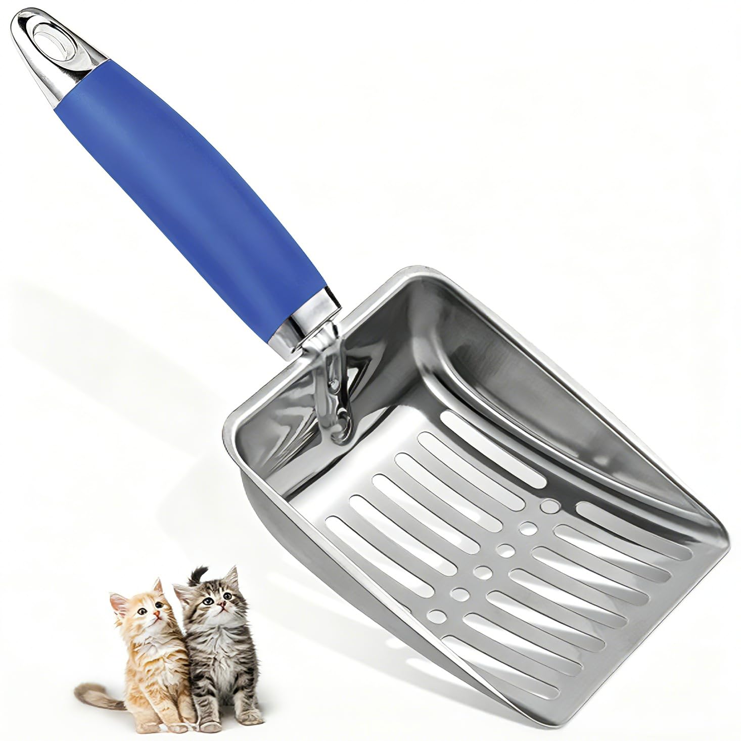 Apidgrowth Stainless Steel Cat Litter Scoop - Metal Kitty Litter Scoop - Sturdy Mesh Scooper - Easy to Clean - Suitable for Cat Litter Box-Blue