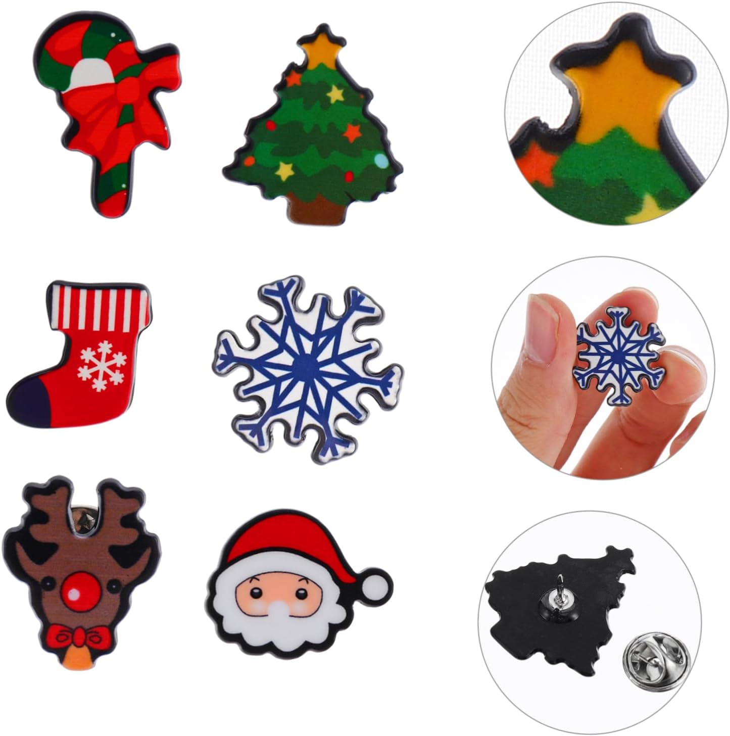 CALLARON 8pcs Christmas Brooches Cute Cartoon Badge Clips for Holiday Parties Unique Charming Designs for Women Boys and Girls and Adults Festive Accessories