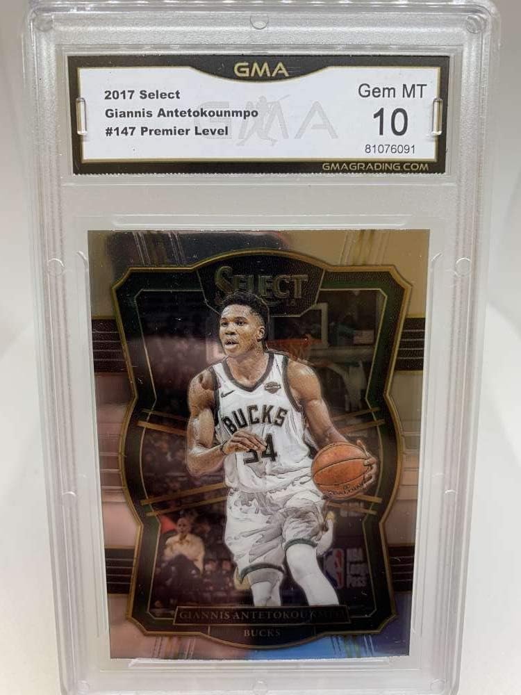 GMA Gem Mint 10 Certificate #81076091 2017-18 Panini Select #147 Giannis Antetokounmpo Premier Level Milwaukee Bucks Professionally Graded Basketball Card