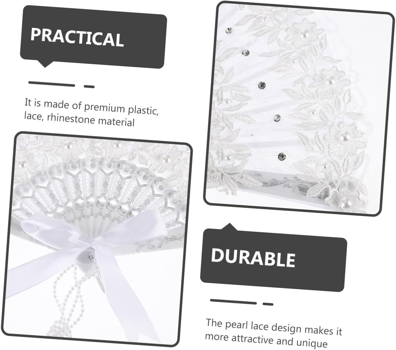 Wedding Bride Fan Decorative Pearl Lace Prop for Performance Photos