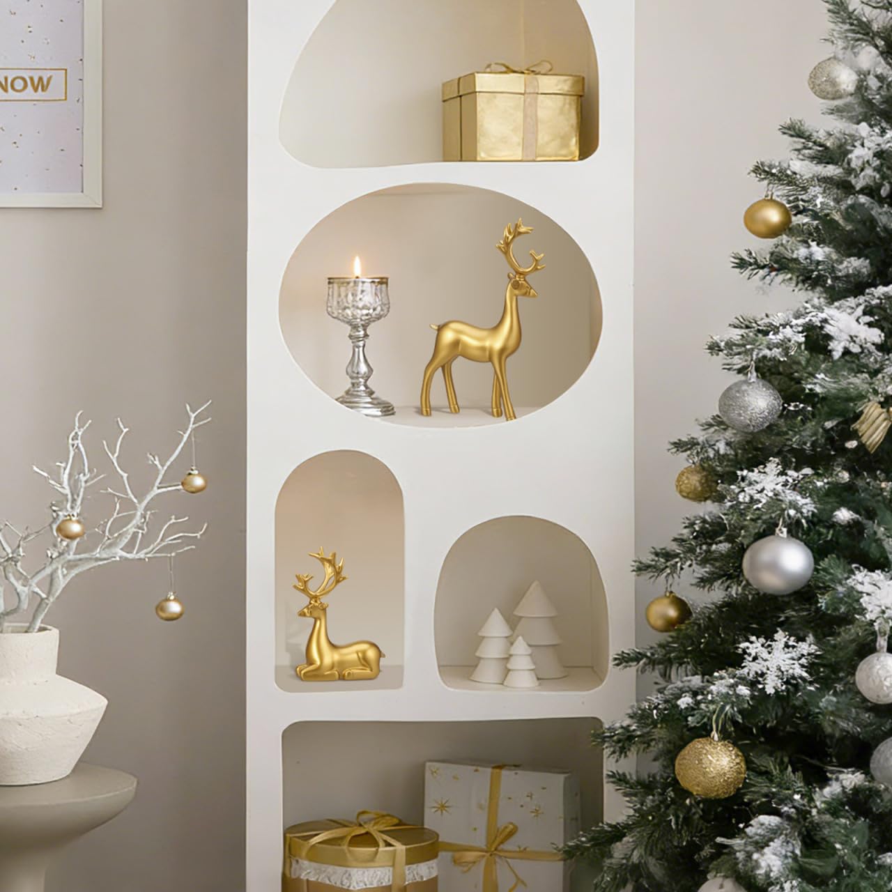Angoily Lot de 2 élans décoratifs en résine pour bureau, maison, fête, accessoires de Noël