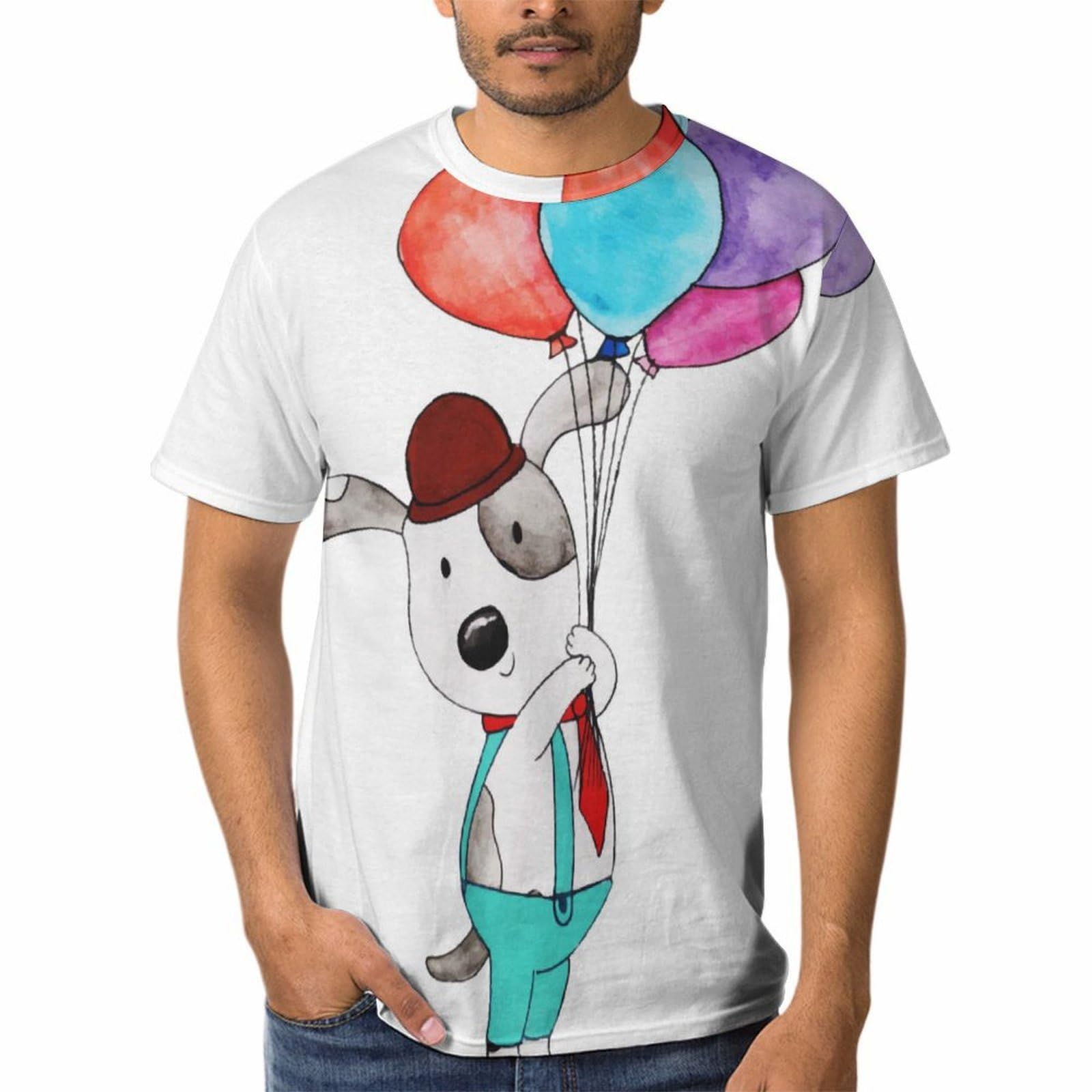 T-Shirt Chien Ballon Homme à Col Rond et Manches Courtes