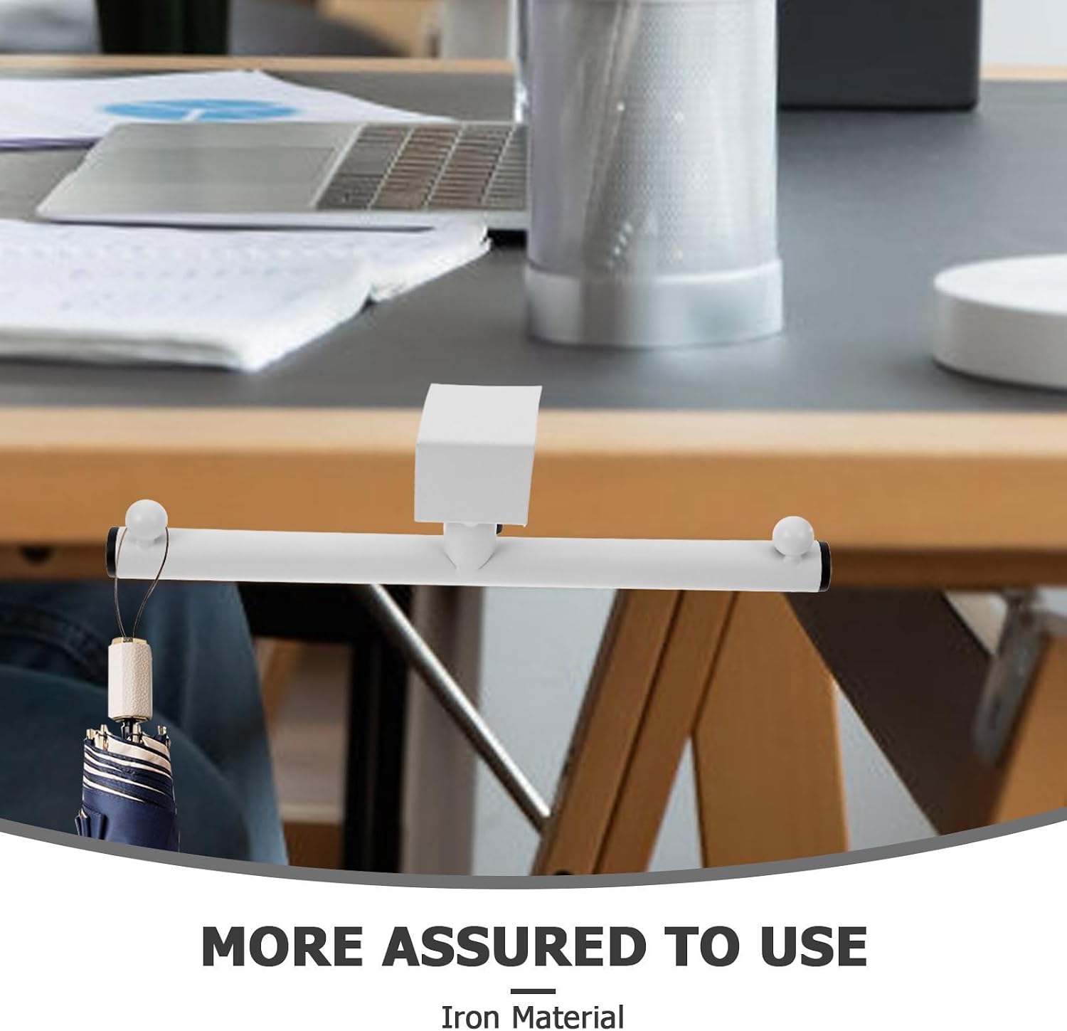 Iron Handbag Hanger with Strong and -Shaped Design, Portable Desk Purse Hanger for Table Use, Stylish White Table Hook for Bag and Headphones Organizer
