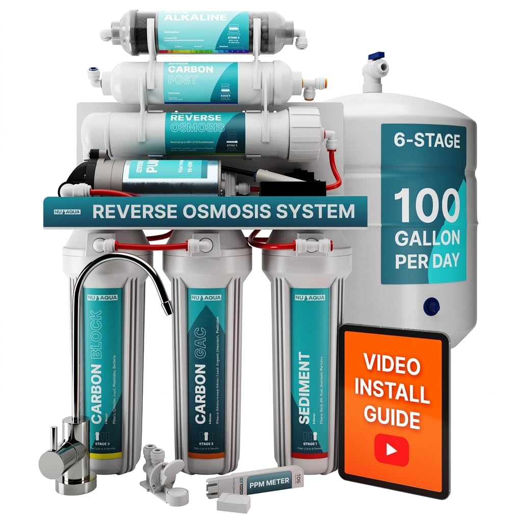 US Aqua Platinum Series Deluxe wysoka pojemność 100 GPD pod zlewem oczyszczacz odwróconej osmozy system filtra wody pitnej – bezpłatny bonusowy miernik PPM i instalacja DVD (6-stopniowy alkaliczny, z