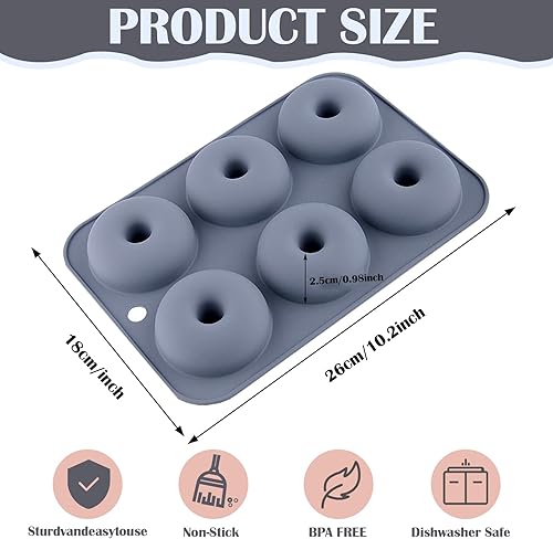 Miniatura 2 de ABSOK Molde para donas, antiadherente de 6 cavidades de gel de sílice para hornear, bandeja de molde sin BPA, fácil de limpiar, apto para