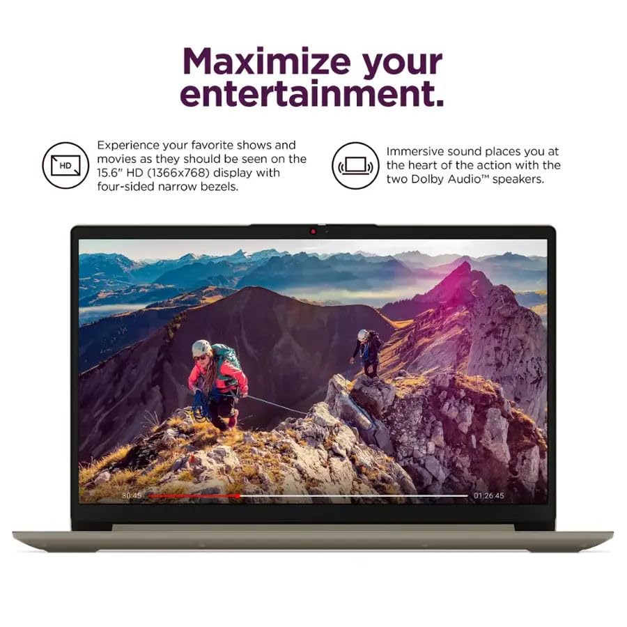 Image of Lenovo 15.6 inch HD IdeaPad Anti-Glare Coating + 1 Year Microsoft 365, 20GB RAM, 384GB SSD, Windows 11 Pro, Up to 9.5 Hours Battery Life, Intel Processor, WiFi 6, HDMI, USB-C, SD Card Slot, w /WOWPC USB