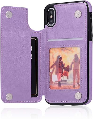Miniatura 5 de Funda de teléfono para iPhone Xs X 10 10s con protector de pantalla de vidrio templado, tarjetero con soporte para tarjetero, funda de cuero con