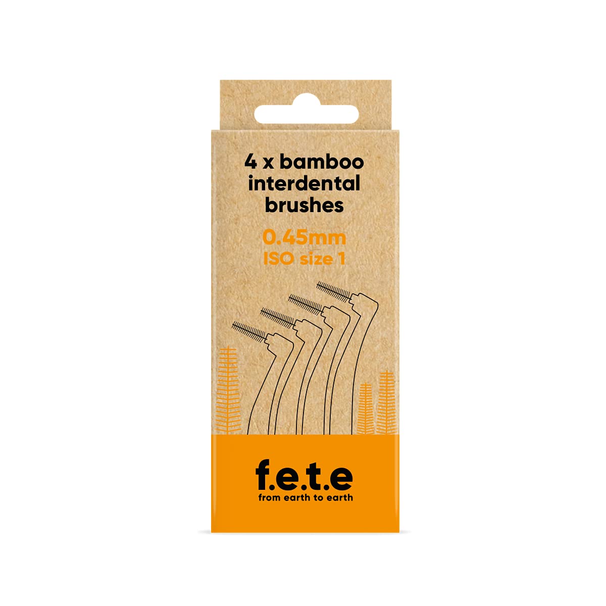 f.e.t.e | Orange ISO Size 1-0.45mm Bamboo Interdental Brushes | Biodegradable & Compostable Handle | Recyclable Soft Bristles | Sustainable | Vegan