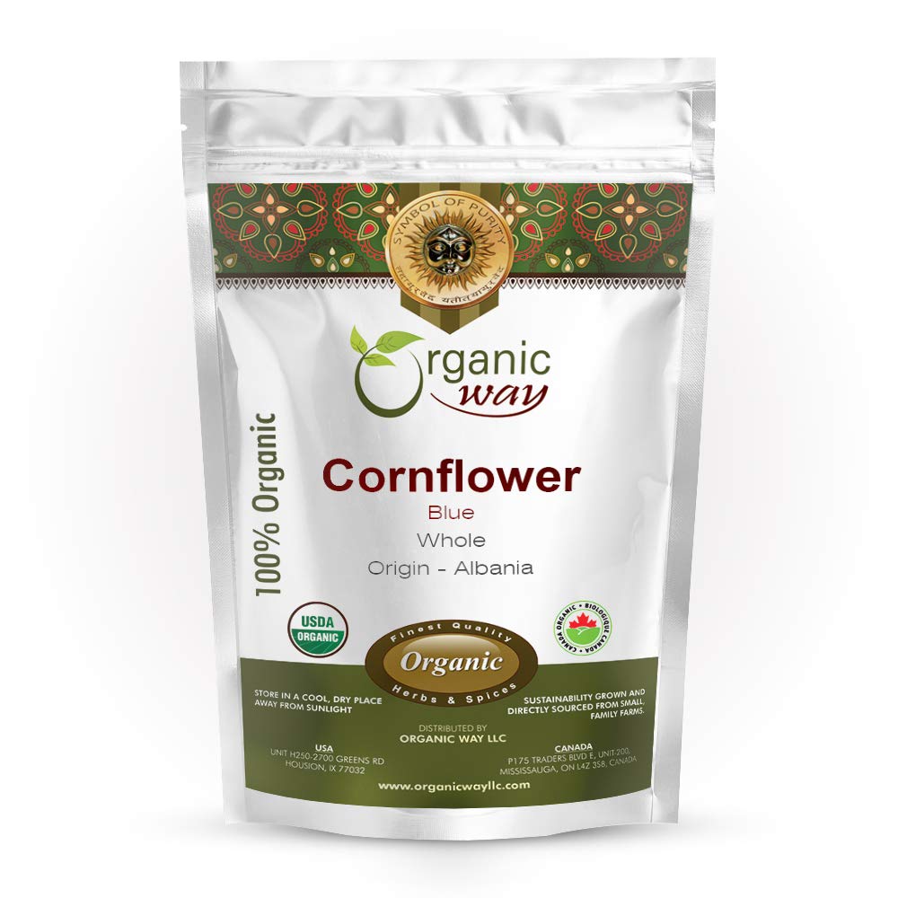 Organic Way Premium Cornflower Blue Whole (Centaurea Cyanus) - Herbal Tea | European Wild-Harvest | USDA & Kosher Certified | Vegan, Non GMO & Gluten Free | Origin - Albania (4 Oz)