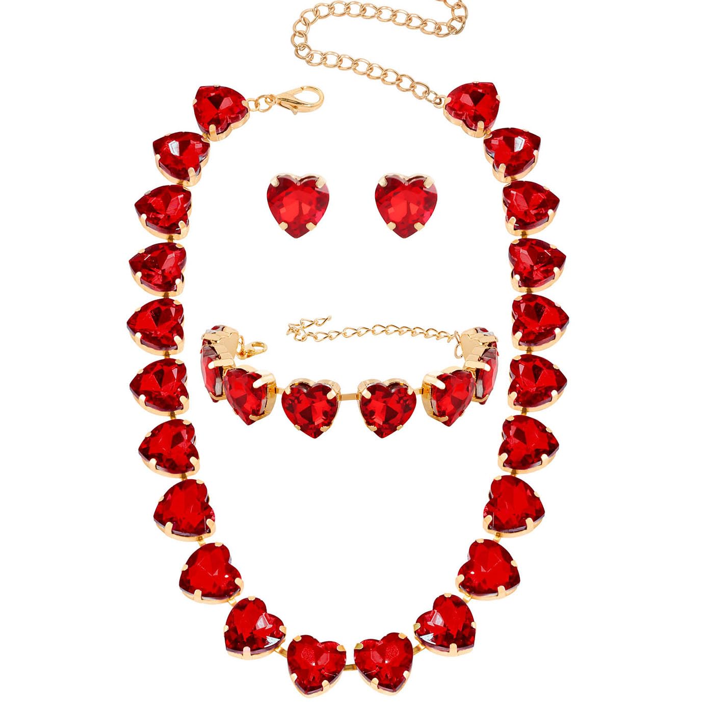 KOSMOS-LI Heart Crystal Choker Necklace Bracelet Earrings for Women Jewelry Sets Stocking Stuffers