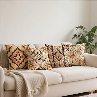 Marrón Bohemia Funda Cojin Impermeable, Verano Fundas para Cojines Exterior Impermeable, Lino Suave, Cómoda Transpirables Juego de 4, Decor Cojines para Jardín al Aire Libre Sala Sofa 45x45cm hj-82