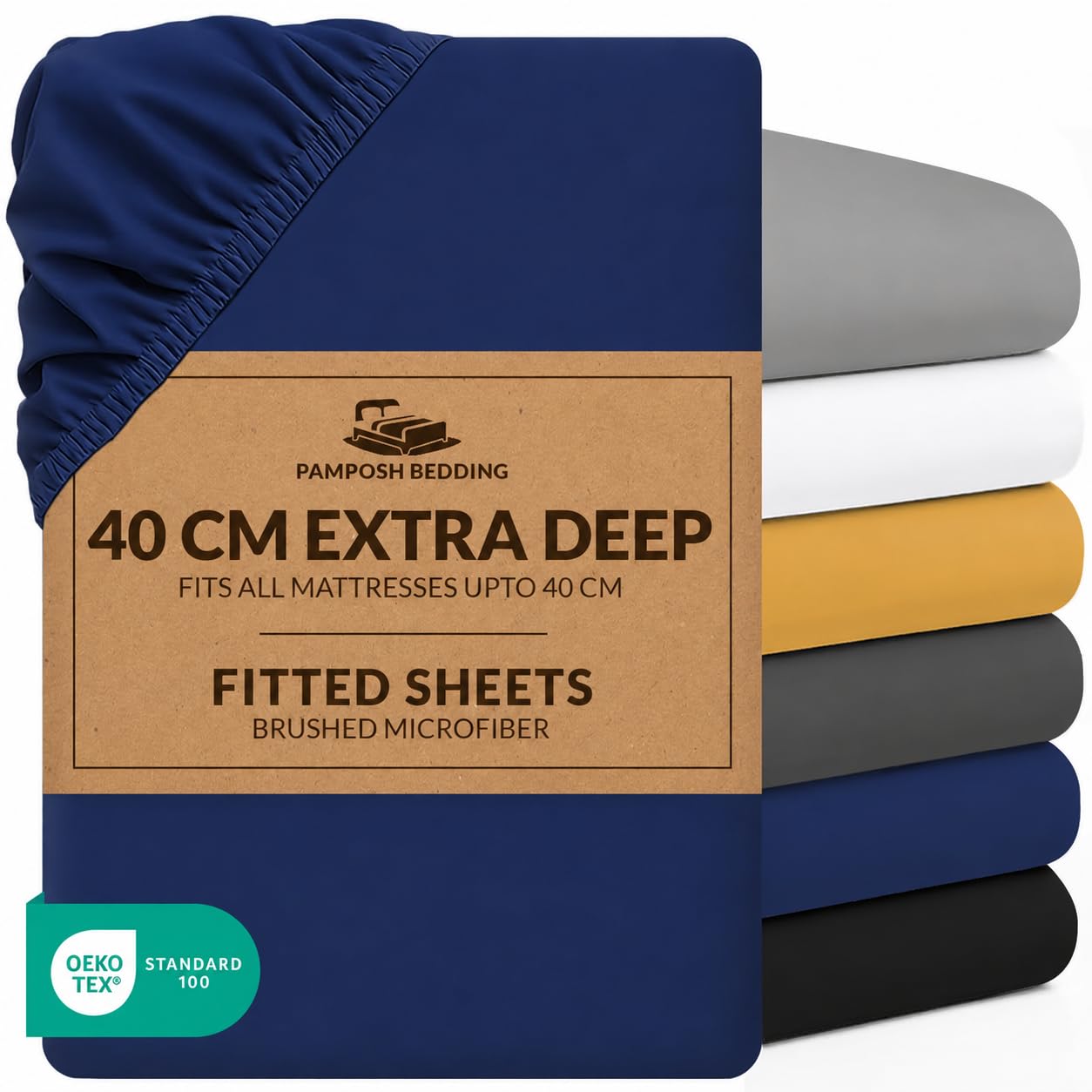 Pamposh Super King Fitted Sheet Extra Deep Pocket 40 cm (16 inches) Durable Elastic Bed Sheets - Premium Brushed Microfibre Superking Fitted Sheet - Ultrasoft Hypoallergenic Fade Resistant