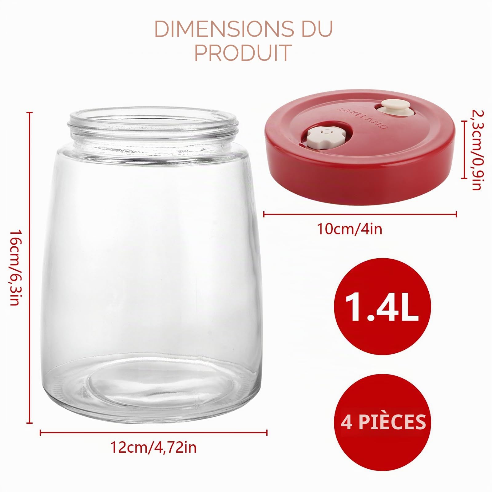 4 PCS Bocaux de Fermentation, 1.4L Verre de Fermentation avec Aération 1 Voie D'aération, Bocaux de Conservation pour Kéfir, Choucroute und Levain