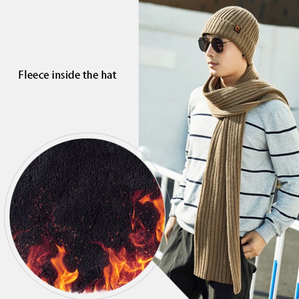 Winter-Strickschal for Männer, Schals Beanie-Hüte und Touch-Screen-Handschuhe-Geschenk-Set, verdicken warme Schal-Set-3-Teile, Feste Farbe (Color : Red)