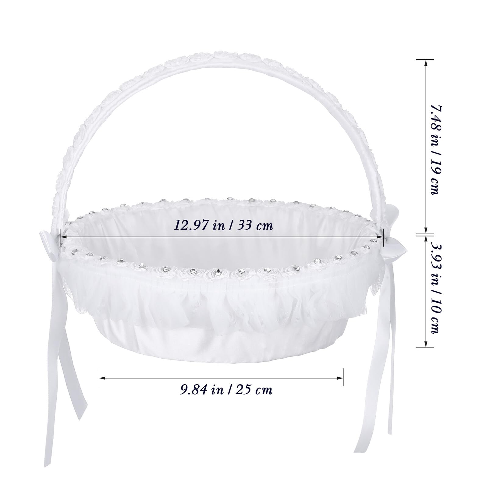 Hochzeitsblumenkorb aus Spitze Weißer Blumenmädchenkörbchen mit Polyester Handlicher Korb für Rosenblätter und Süßigkeiten bei Hochzeiten