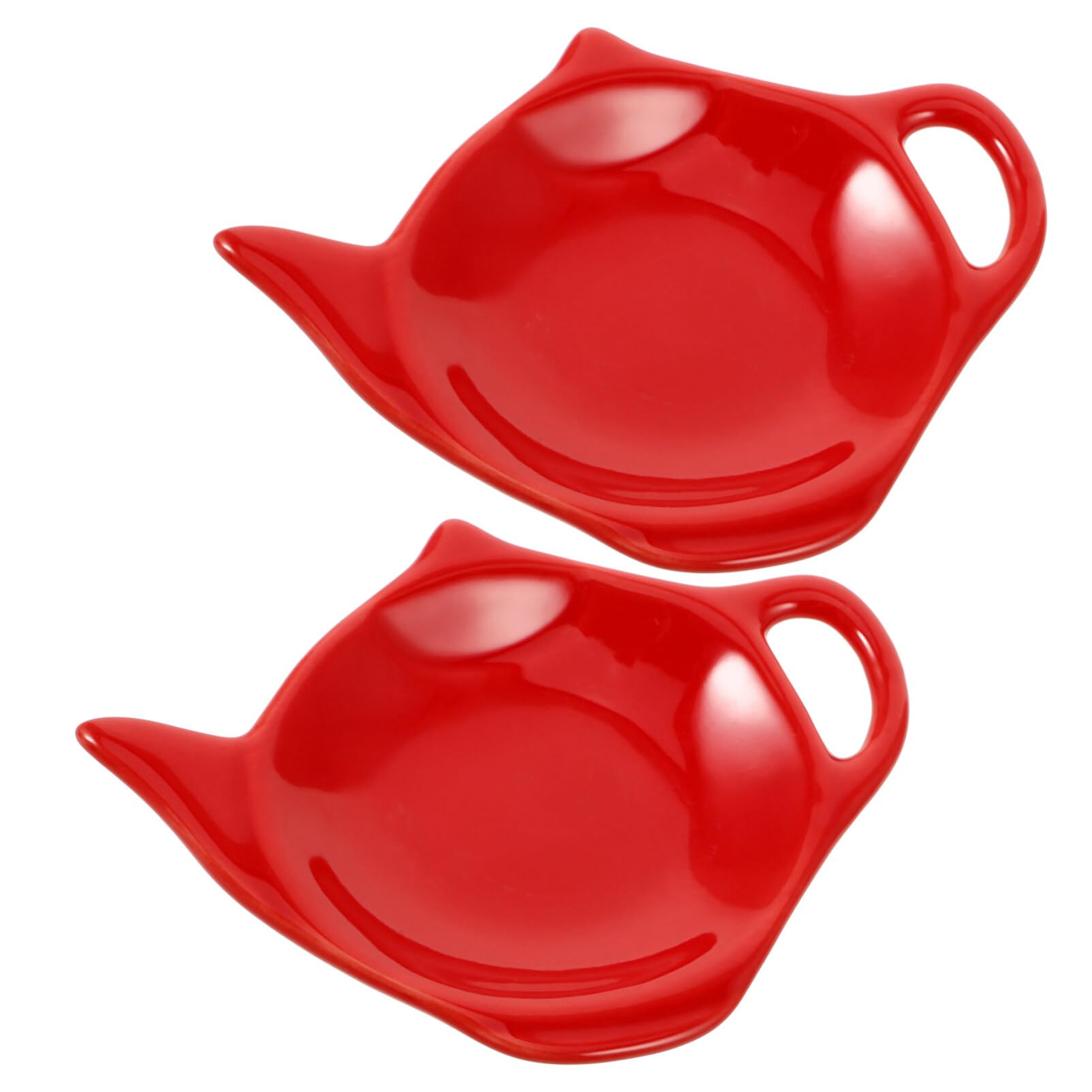 PRETYZOOM 2Pcs Ceramic Tea Bag Saucer Teapot Shape Teabag Coaster Tea Bag Storage Rack Tray Bracket Tea Bag Set for Sauce Dessert Spoon Rests Classic Tea Time Saucer Red