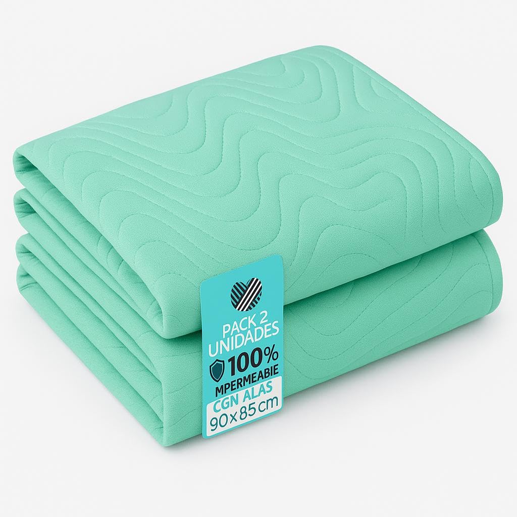 Empapadores Cama Adultos Lavables 90x75 cm con alas de 50 cm (Pack 2) - 4 Capas de protección - Reutilizables, Impermeables y Transpirables - Fabricados en España
