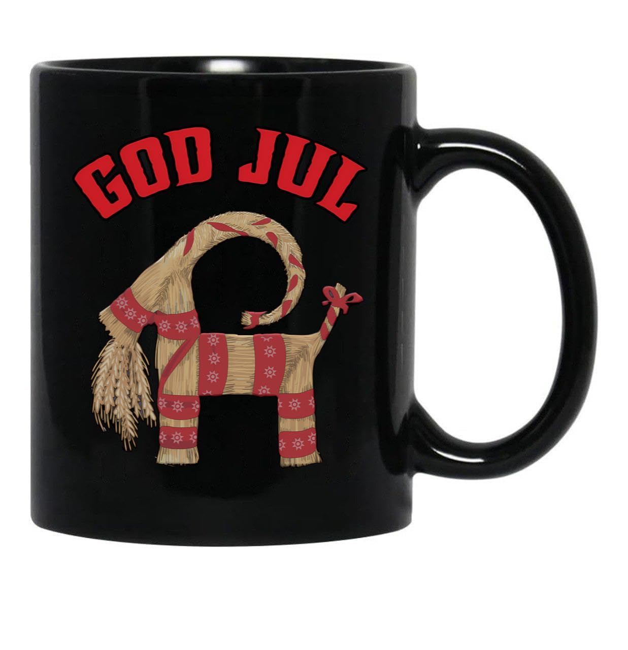 God Jul Merry Christmas Julbock Straw Goat Black Coffee Mug, Gift Coffee Mug