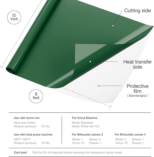 Miniatura 3 de Xinart Rollo de vinilo verde militar para planchar de 12 x 8 pies, vinilo de transferencia de calor para camisas, vinilo HTV verde militar, fácil de
