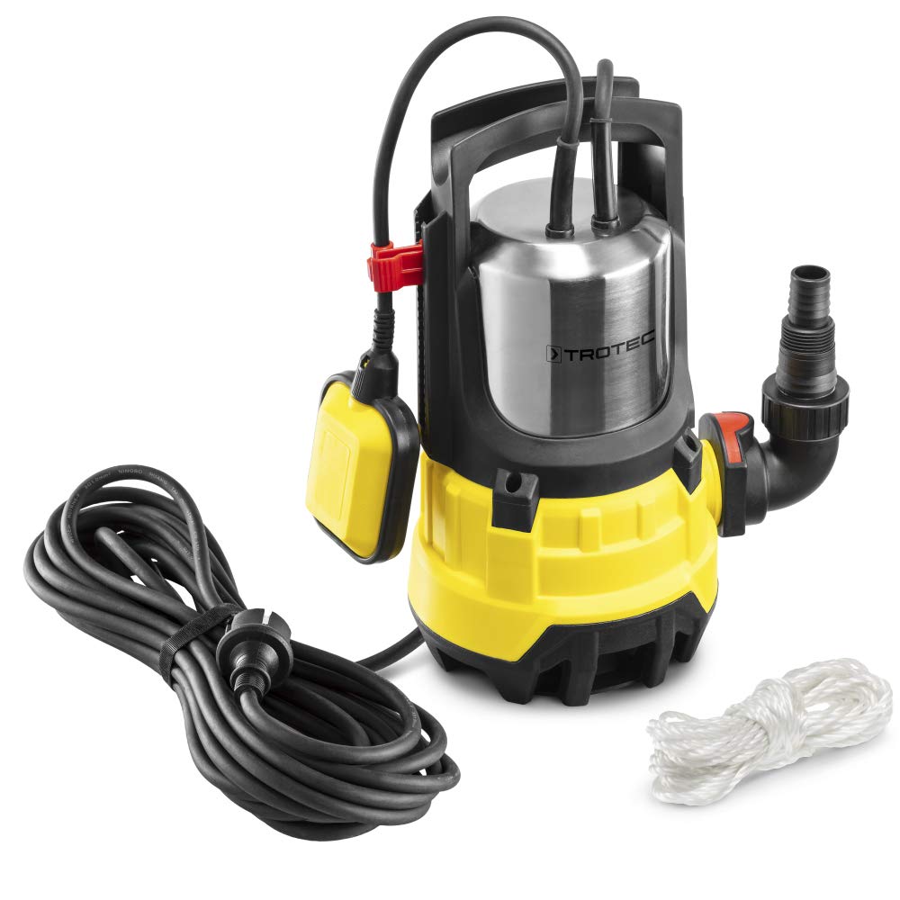 TROTEC POMPA sommersa TWP 9000 ES – Pompa per acque sporche – Portata 15000 l/h, Potenza 900 Watt, Profondità massima di immersione 7 m, Protezione da funzionamento a secco, IPX8