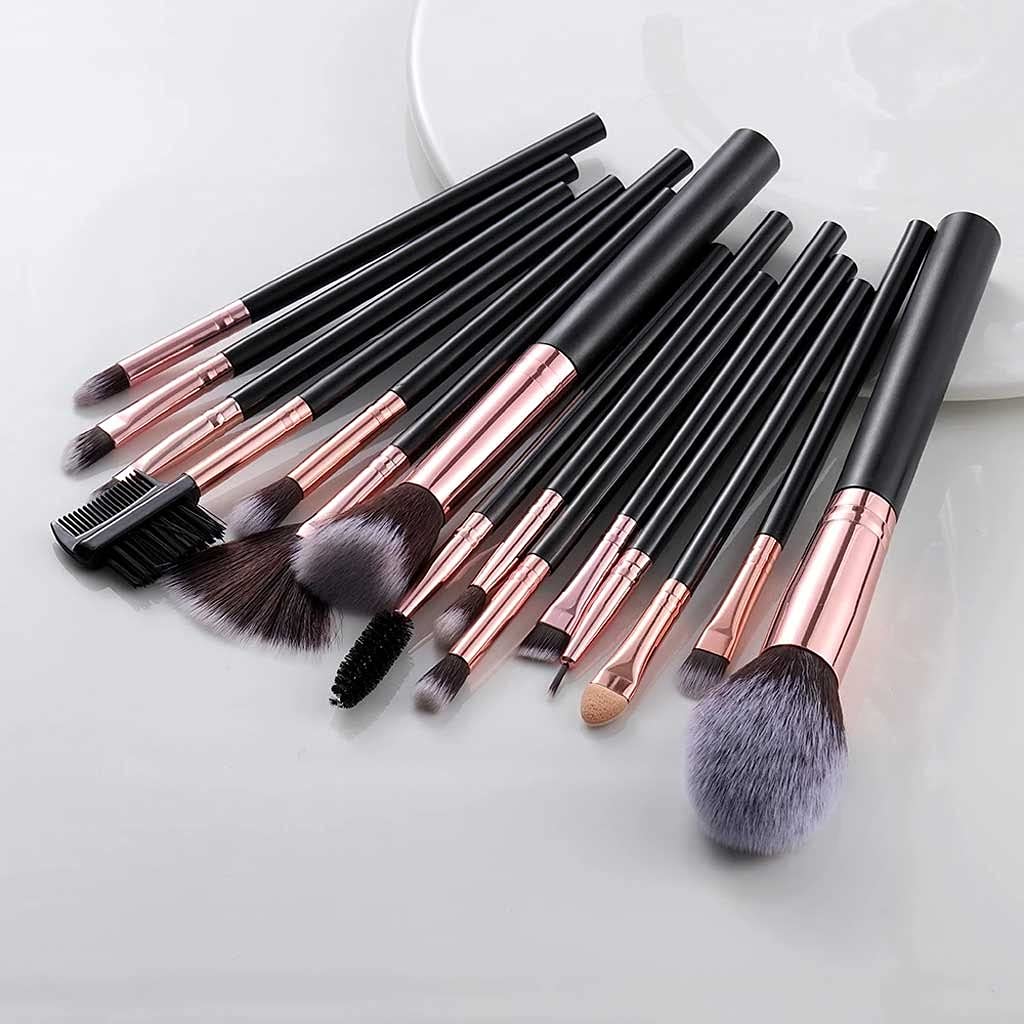 Juego De 15 Brochas De Maquillaje Sintéticas para Base, Difuminar Sombra De Ojos, Pestañas Y Cejas, Kit De 3 Brochas
