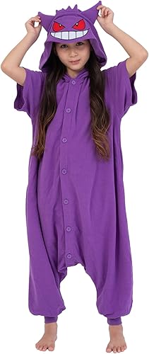 SAZAC Kigurumi - Pokemon - Gengar - Enterizo de verano para Halloween, talla infantil (7 a 9 años), morado, Púrpura