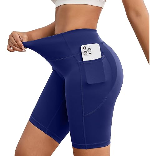 Women Yoga Shorts High Waisted Skinny Tummy Control Workout Gym Running Shorts with Deep Pockets