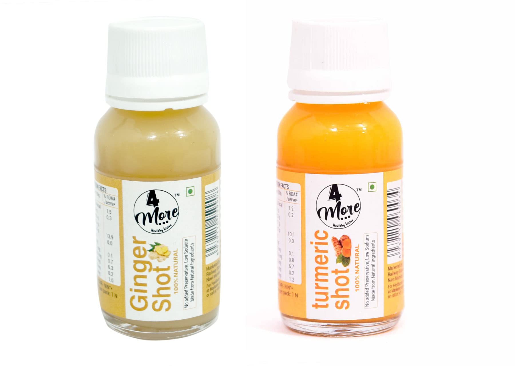 4more Cold Pressed Ginger & Turmeric Shot Combo Pack (6x40ml Each) | 100% Natural No Added Preservatives & Refined Sugar | Immunity Booster | Adrak & Haldi Shot (480ml)