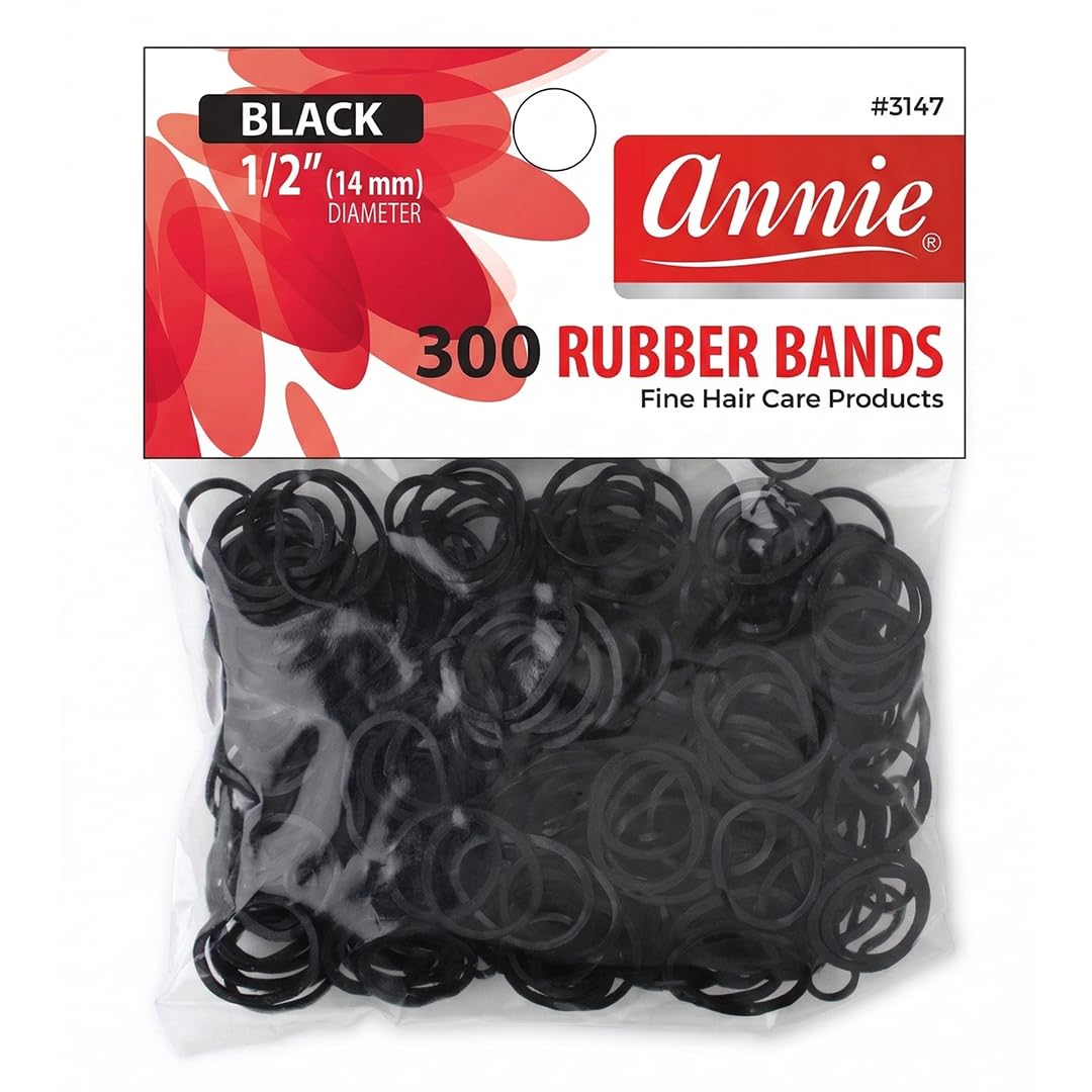Annie Rubber Bands 14mm, 300 Count Black Elastic Hair Ties for Braids, Ponytails & Styling, Soft Durable No-Snag Bands for All Hair Types, Salon Value Pack