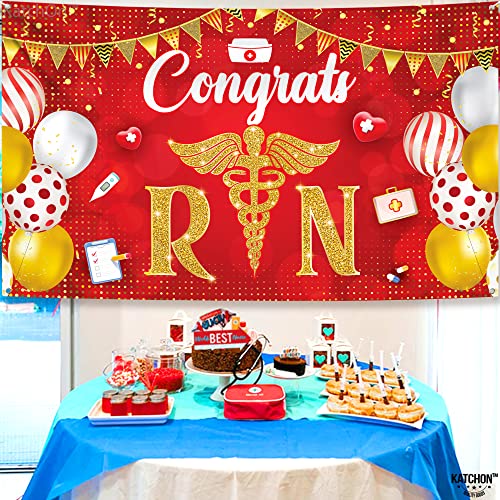 Image of KatchOn Congrats RN Graduation Banner - Large 72x44 Inch | Red Nurse Banner | Nursing Party Decorations for Class of 2026 | Nurse 2026 Graduation Decorations