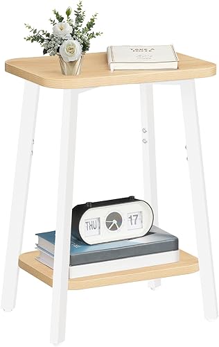 Miniatura 9 de Mesa auxiliar, pequeña mesa auxiliar rectangular con estante de almacenamiento, mesita de noche de 2 niveles, mesa de sofá, mesita de noche para