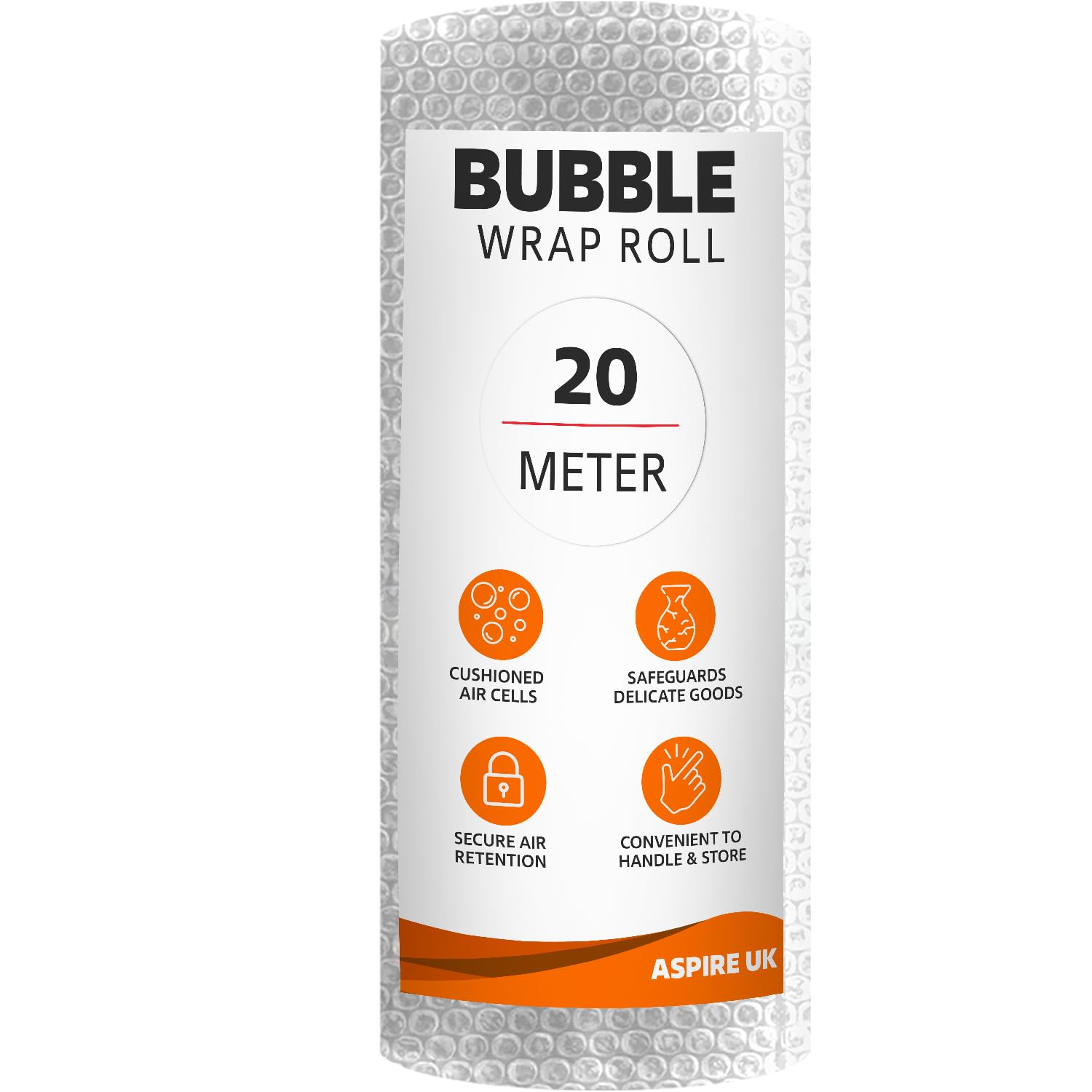 ASPIRE UK Bubble Wrap Roll 300mm x 20m – Clear Polythene Air Cushion Wrap for House, Office & Warehouse Packing – Durable Packaging Material for Shipping, Storage & Item Protection