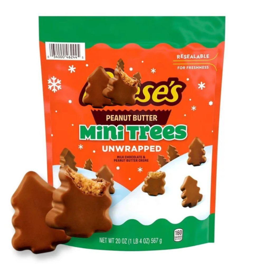 20 oz Milk Chocolate Peanut Butter Mini Tree Candy Holiday Bag – 2 Pack - 1.25 lb per pack (Approx. 80 pieces total)