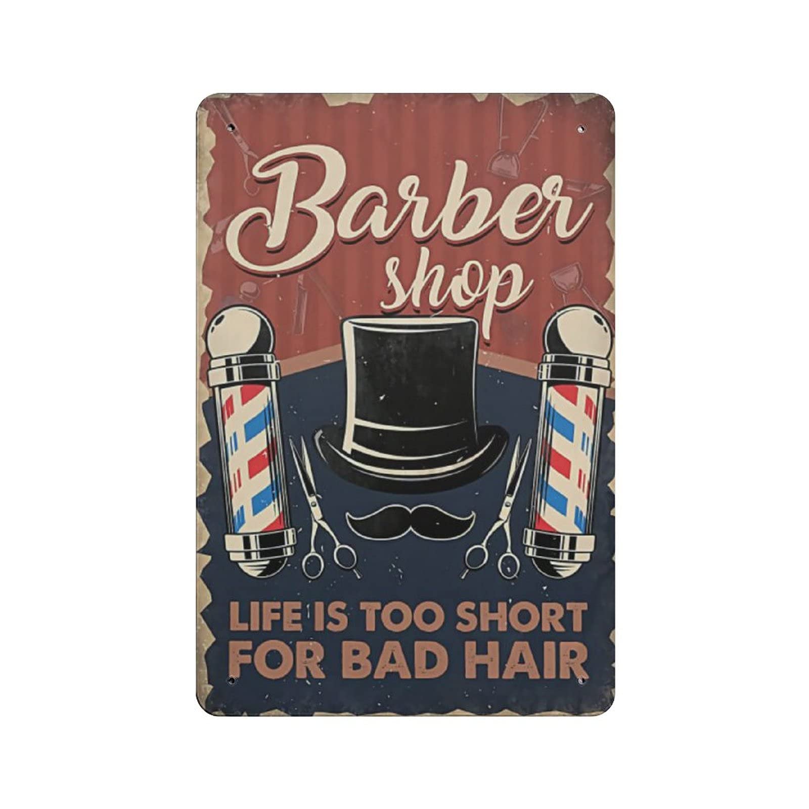 Dreacoss Life Is Too Short For A Bad Hair, Barber Shop Tin Signs Retro Funny Metal Sign Vintage Poster Wall Art for Kitchen Garden Bathroom Farm Home Coffee Decor Tin Sign, 8x12 inches