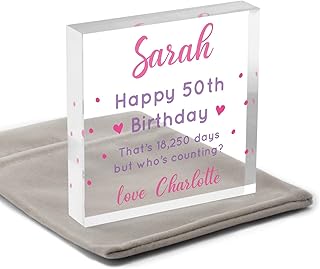 50th Birthday Gifts for Women Friend Her Sister Mum, Personalised 13th 16th 18th 21st 30th 40th 60th 70th Birthday Gifts For Her Daughter Girls, Happy 50th Birthday Gifts, With Grey Bag