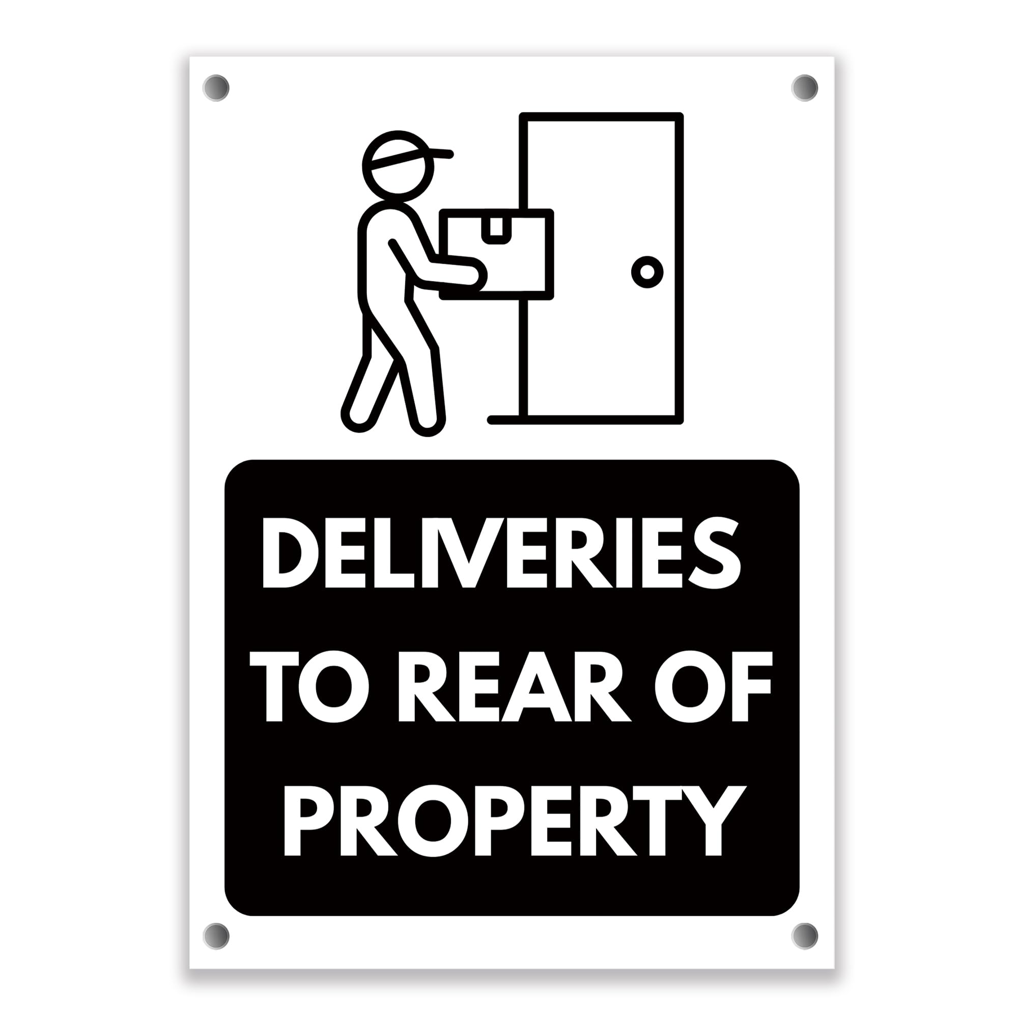 LP Lifestyle Deliveries to Rear of Property Sign Durable Weatherproof Rust-Free Waterproof PVC Door Direction Notice Delivery Instruction Sign Home Business No.502 (A5 (148mm x 210mm) – Holes)