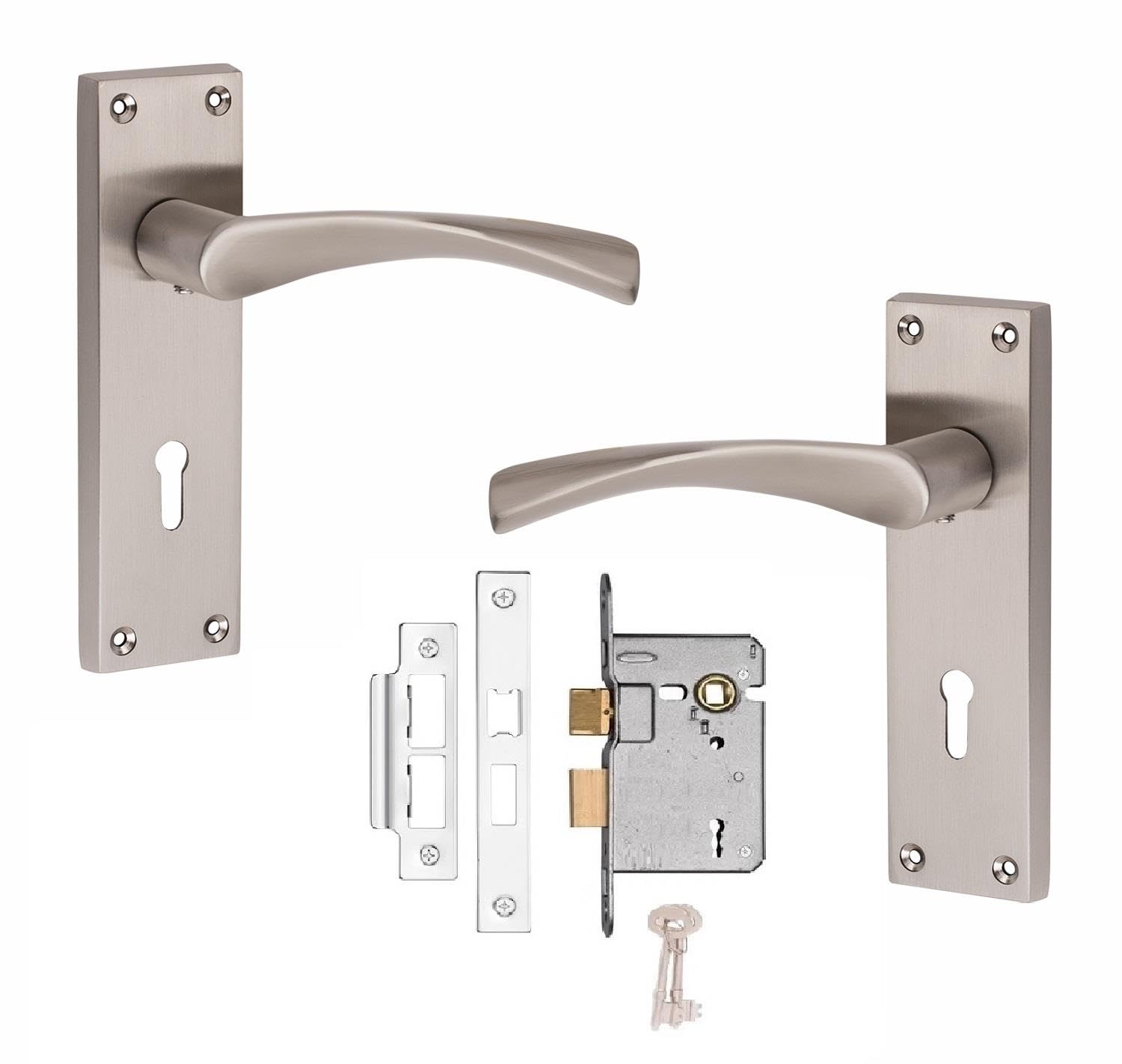 Golden Grace Satin Nickel Victorian Astrid Lock Door Handle With 2.5" 3 Lever Lock Finish 150Mm X 40Mm