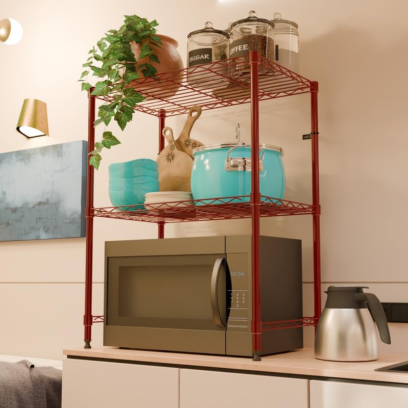 Image of 2-Shelves Microwave Large Heavy Duty Steel Storage Rack | Multipurpose Shelving Unit for Kitchen, Home & Utility A