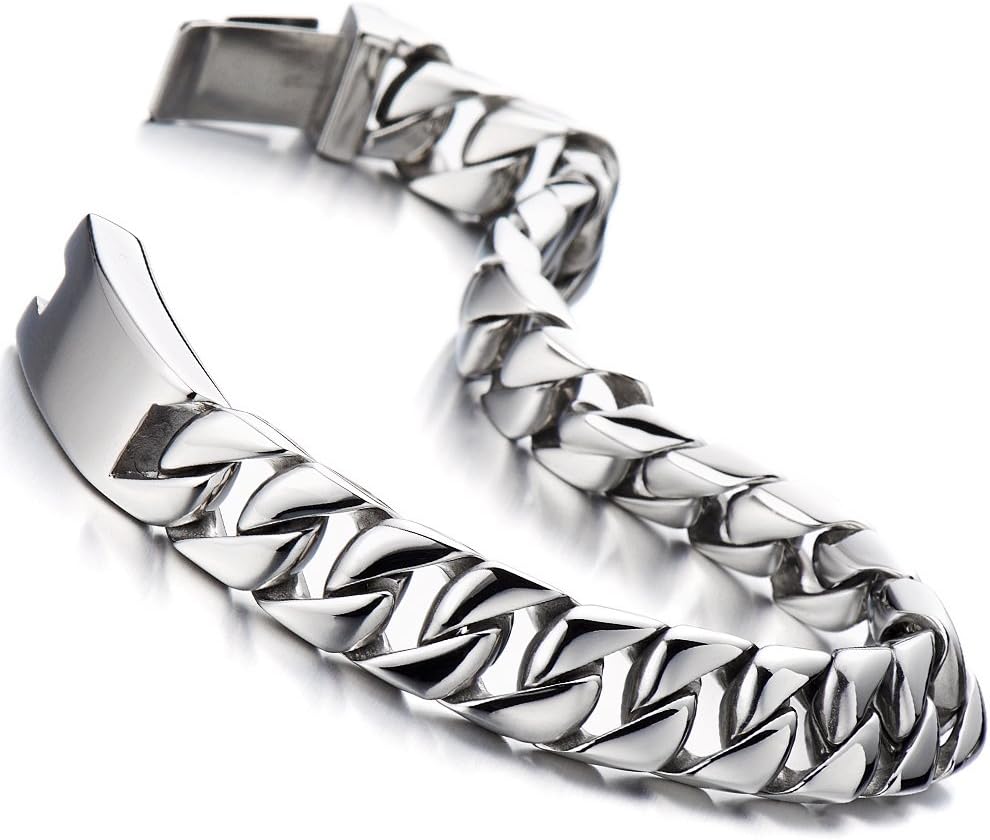 Masculine Men's Stainless Steel Black Curb Chain Bracelet Satin Finishing