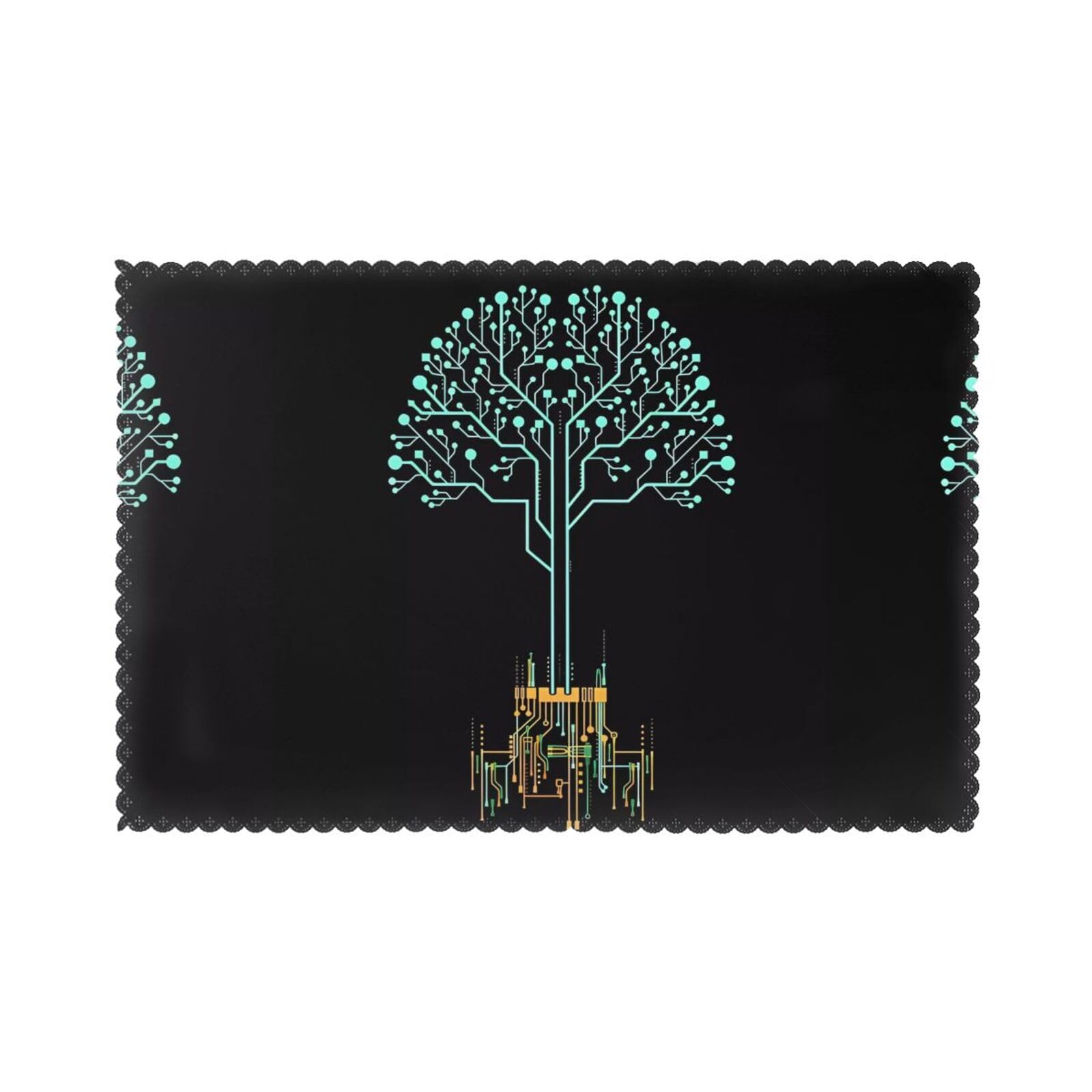 YYHWHJDE Tree Prints Placemats Set of 6 12x18in - Durable Table Layers with Heat Resistance & Customizable Prints