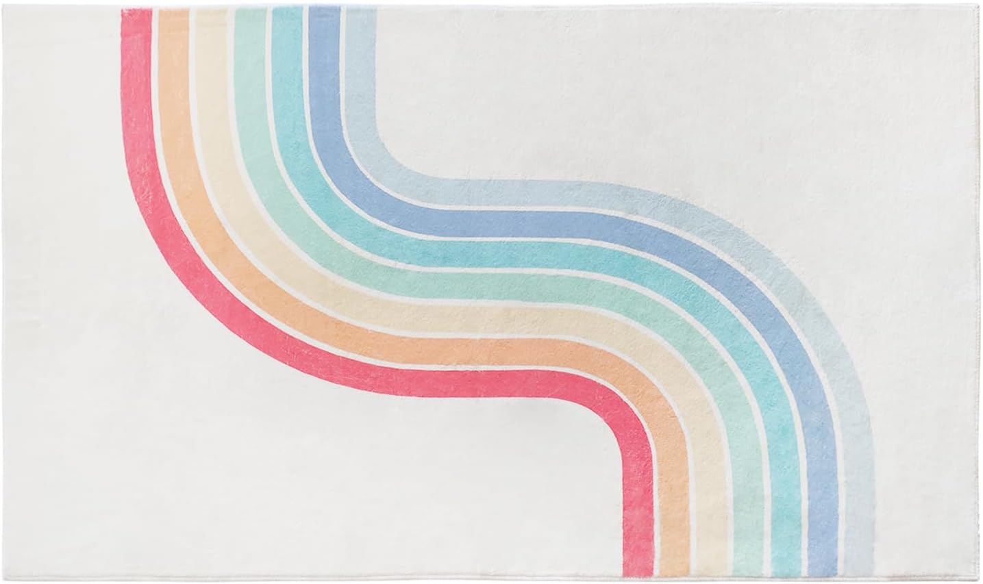 Poowe Rainbow Machine Washable Area Rugs-3'x5' for Living Room, Large Non-Slip Boho Kids Nursery Throw Rug Carpet for Bedroom Entryway Dining Room Office Rug Decor (Rainbow)