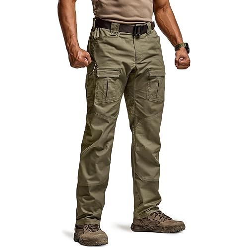 CQR Men's Flex Ripstop Tactical Pants, Water Resistant Stretch Cargo Pants, Lightweight EDC Hiking Work Pants